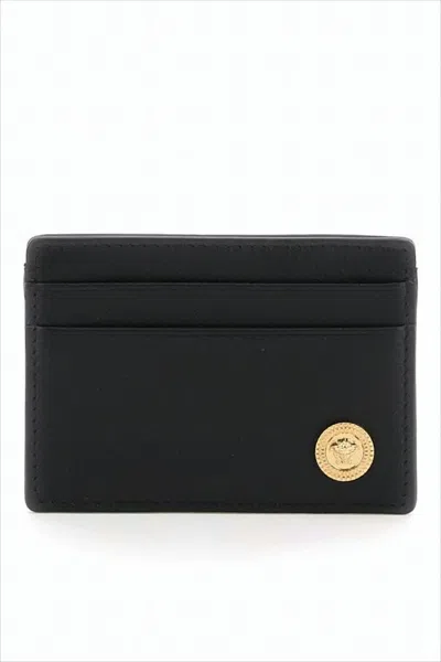Versace Rectangular Card Wallet In Smooth Black Leather