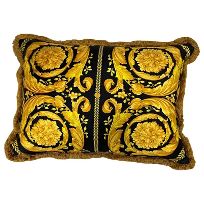 Pre-owned Versace Rectangular Silk And Velvet Pillow In Orange