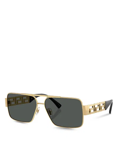 Versace Rectangular Sunglasses, 61mm In Gold