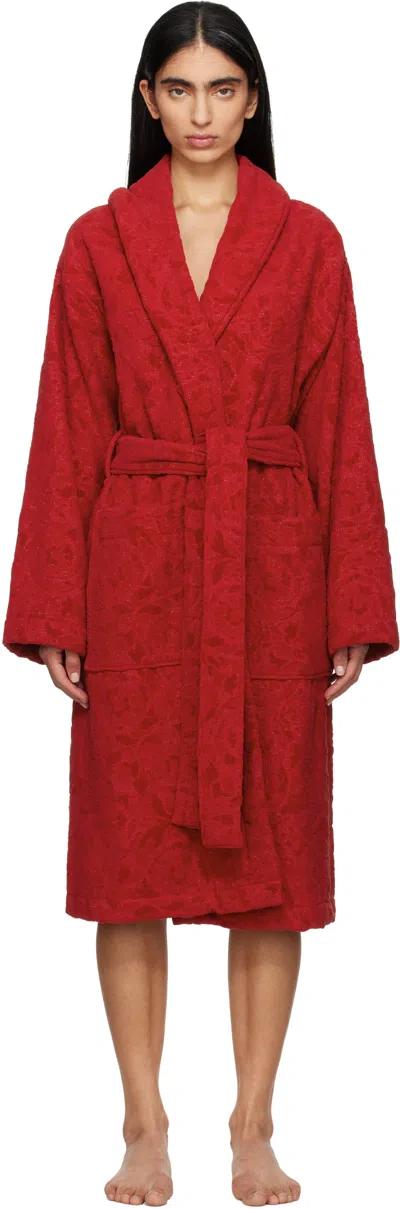 Versace Red Barocco Bathrobe In 1rb30-lipstick Red
