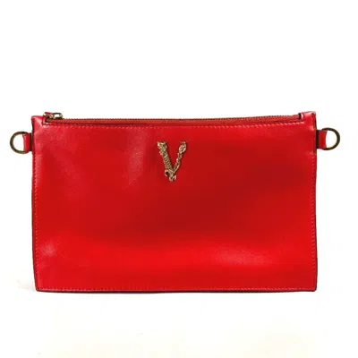 Pre-owned Versace Red Color Leather Clutch Bag Pouch ()