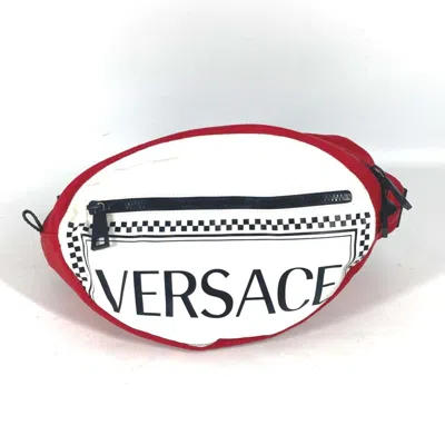 Pre-owned Versace Red Color White Nylon Shoulder Bag Sling Bag () In Red Color, White