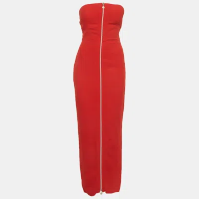 Pre-owned Versace Red Crepe Strapless Maxi Dress Xs