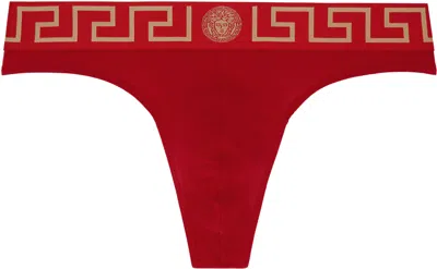 Versace Red Greca Border Thong Briefs In A9x2-red-gold