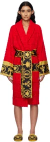 Versace Barocco Print Logo Jacquard Bathrobe In Z4003-red