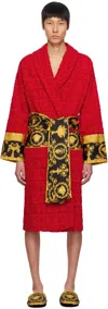 Versace I Love Baroque Logo-jacquard Cotton Bathrobe In Z4003-red