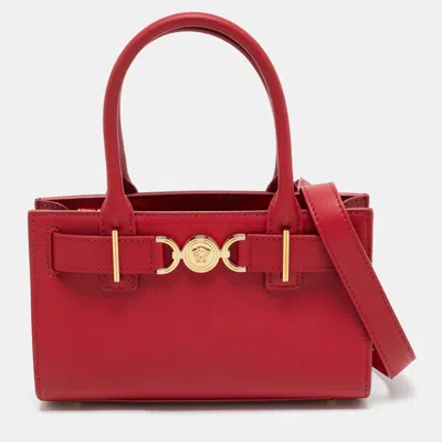 Pre-owned Versace Red Leather Medusa 95 Tote