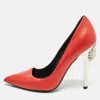Versace Red Leather Medusa Heel Pointed Toe Pumps In Red