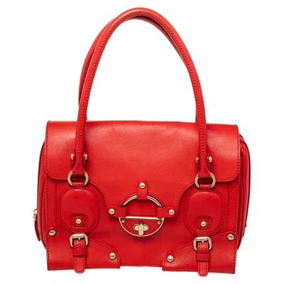 Versace Red Leather Totes Bag