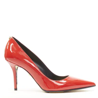 Pre-owned Versace Red Patent Medusa Stud Pumps