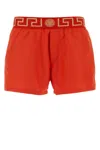 Versace Greca-waistband Swim Shorts In Redgold