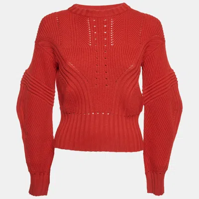 Pre-owned Versace Red Rib Knit Crewneck Sweater Xs