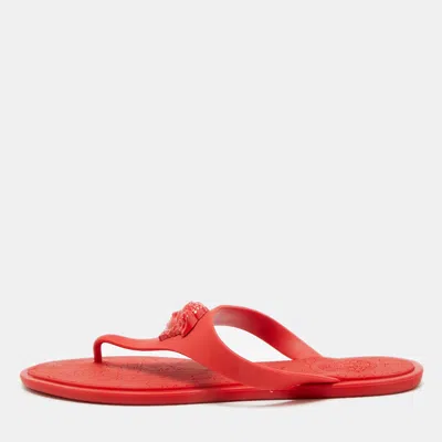 Pre-owned Versace Red Rubber Medusa Thong Flat Sandals Size 38.5