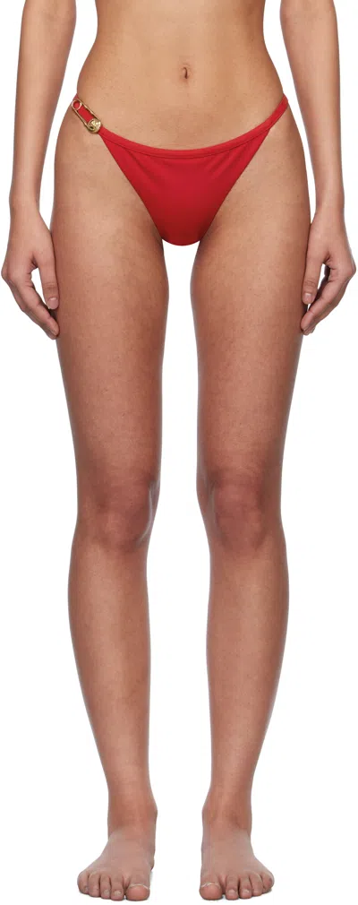 Versace Red Safety Pin Bikini Bottom In 1rb30-lipstick Red