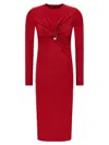 Versace Twisted Safety-pin Long-sleeve Jersey Midi Dress In Red