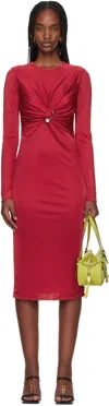 Versace Twisted Safety-pin Long-sleeve Jersey Midi Dress In 1rb30-lipstick Red