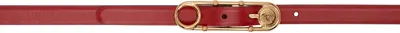 Versace Red Safety Pin Leather Belt In 1rb3v-lipstick Red-v
