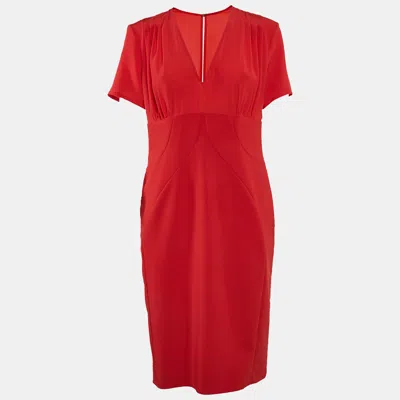 Pre-owned Versace Red Silk Blend V-neck Short Dress L
