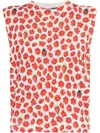 Versace Strawberry Garden Print Silk Knit Tank Top In Red