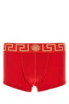 Versace Red Greca Border Long Boxers In Red