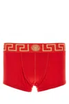 Versace Red Greca Border Long Boxers In Redgold