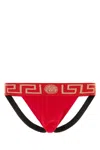 Versace Stretch Cotton Brief Featuring Contrast Trim In Red