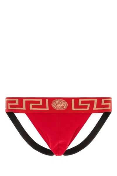 Versace Stretch Cotton Brief Featuring Contrast Trim In Red