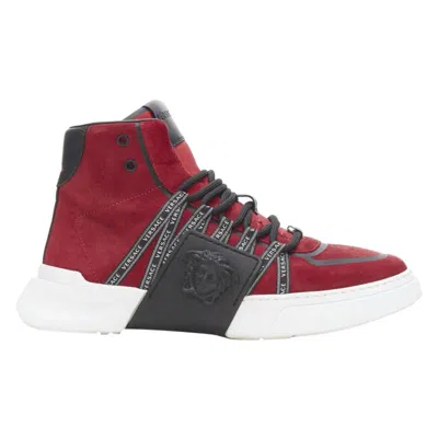 Pre-owned Versace Red Suede Medusa Emblem Nastro Logo Ribbon High Top Sneakers Eu40