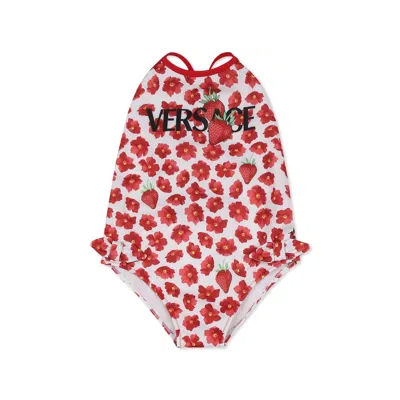 Versace Red Swimsuit For Baby Girl With Logo