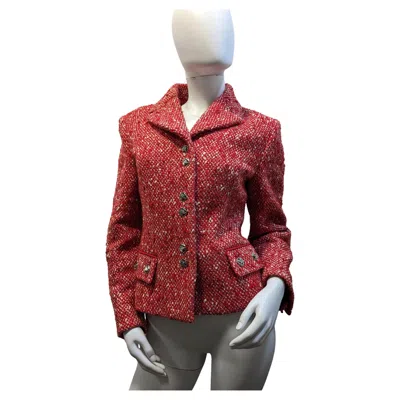 Pre-owned Versace Red Tweed Patterned Wool Blazer