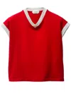 Versace Cotton V Neck Top Short Sleeves Buttons In Red