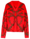 Versace Red & Brown Acanthus Leaves Mohair-blend Cardigan In Red