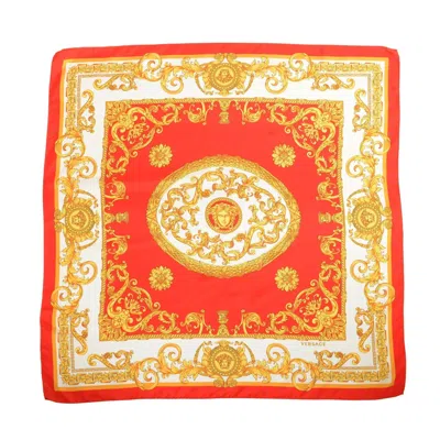 Versace Red/white/gold Barocco Pattern Silk Scarf