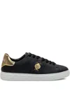 Versace Black Low Top Sneakers With Contrasting Heel With Logo Lettering And Medusa Plaque In Tech Fabric Ma In Black