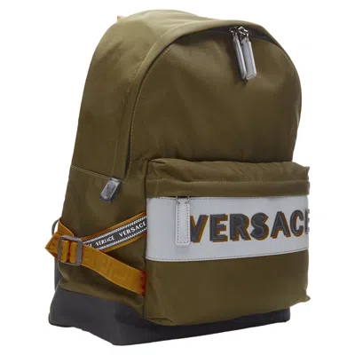 Versace Reflective Logo Nylon Orange Greca Strap Backpack
