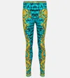 Versace Blue Baroccodile Leggings In Glacier Green+black+gold