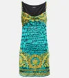 Versace Green Baroccodile Medusa '95 Minidress In Glacier Green+black+gold