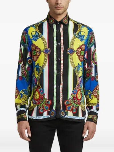 Pre-owned Versace Regalia Baroque-print Shirt In Blue