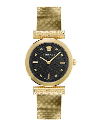 Versace Regalia Bracelet Watch With Black Guilloche Dial In Gold