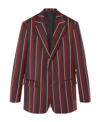 Versace Regimental Stripes-print Single-breasted Blazer In Black
