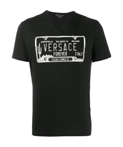 Versace Registration Plate Print T-shirt In Black