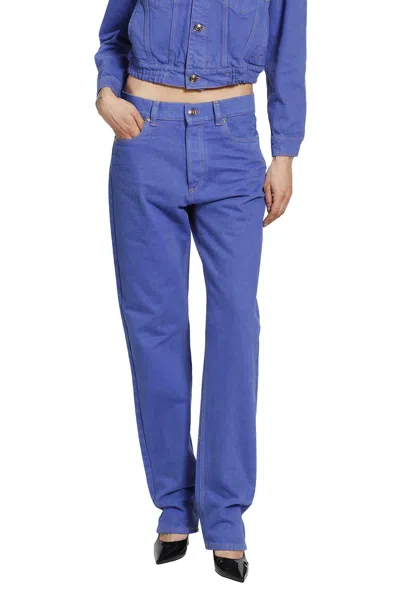 Versace Regular Waist Colored Denim Jeans In Blue