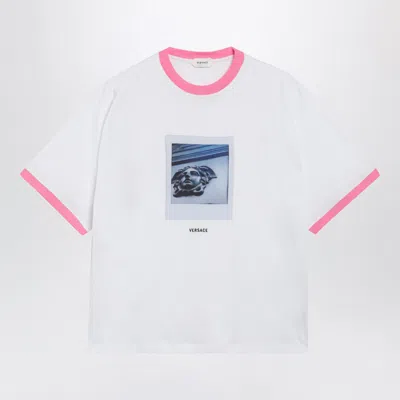 Versace Regular-fit Cotton Jersey T-shirt With Medusa Mini Print In White