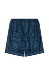 Versace Relaxed Baroque Patterned Silk-nylon Shorts In Blue