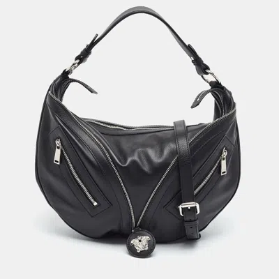 Pre-owned Versace Repeat Black Leather Hobo