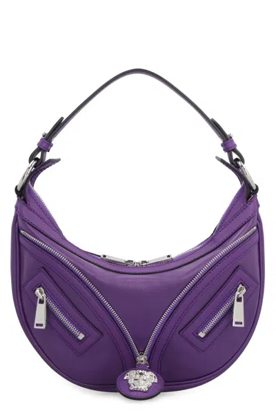 Versace Repeat Leather Shoulder Bag In Purple