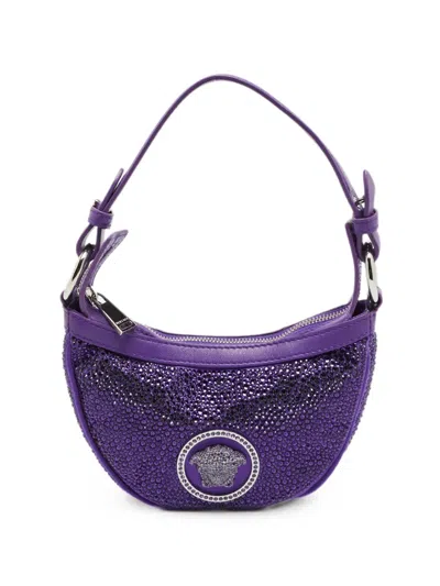Pre-owned Versace Repeat Medusa Crystal Shoulder Bag In Purple