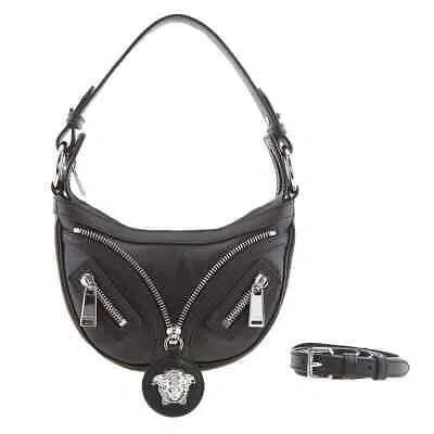 Pre-owned Versace Repeat Mini Black Hobo Bag 10098191a058781b00p