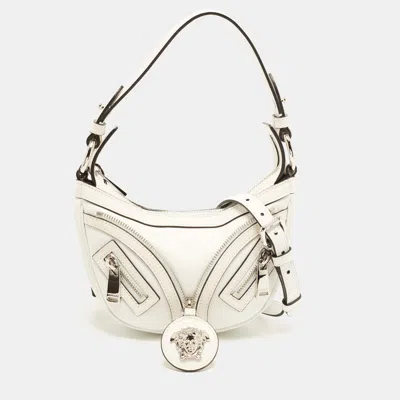 Pre-owned Versace Repeat Mini White Leather Hobo