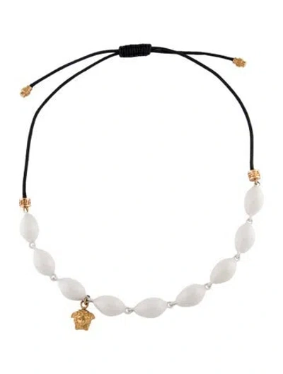 Pre-owned Versace Resin & Cord Medusa Cowrie Shell Collar Necklace, 12.25" In Multi